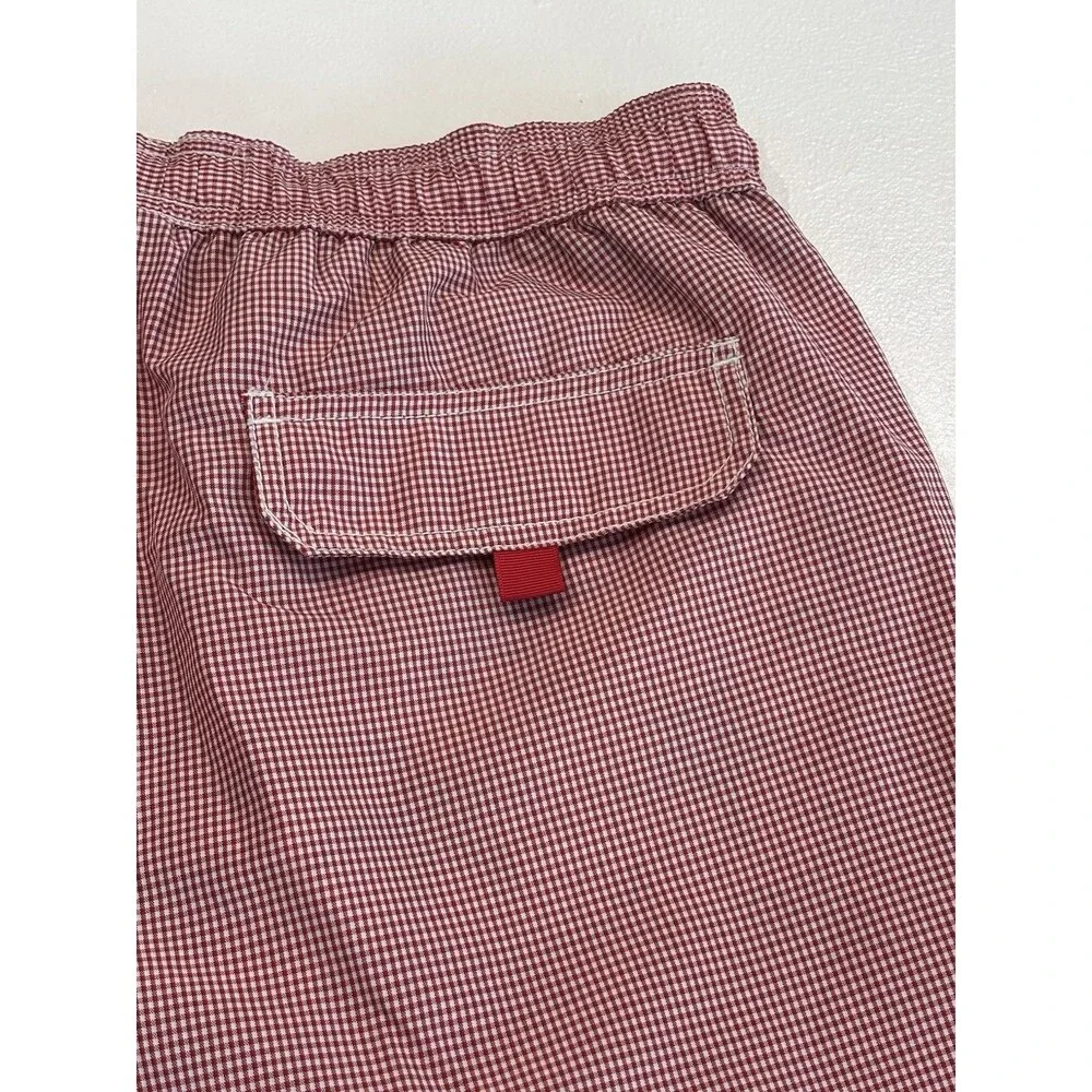 Boden London Men's 34 Swim Trunks Red/White Checkered With Pockets
